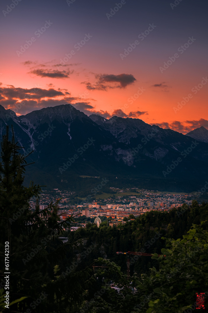 sunset and the city of Innsbruck