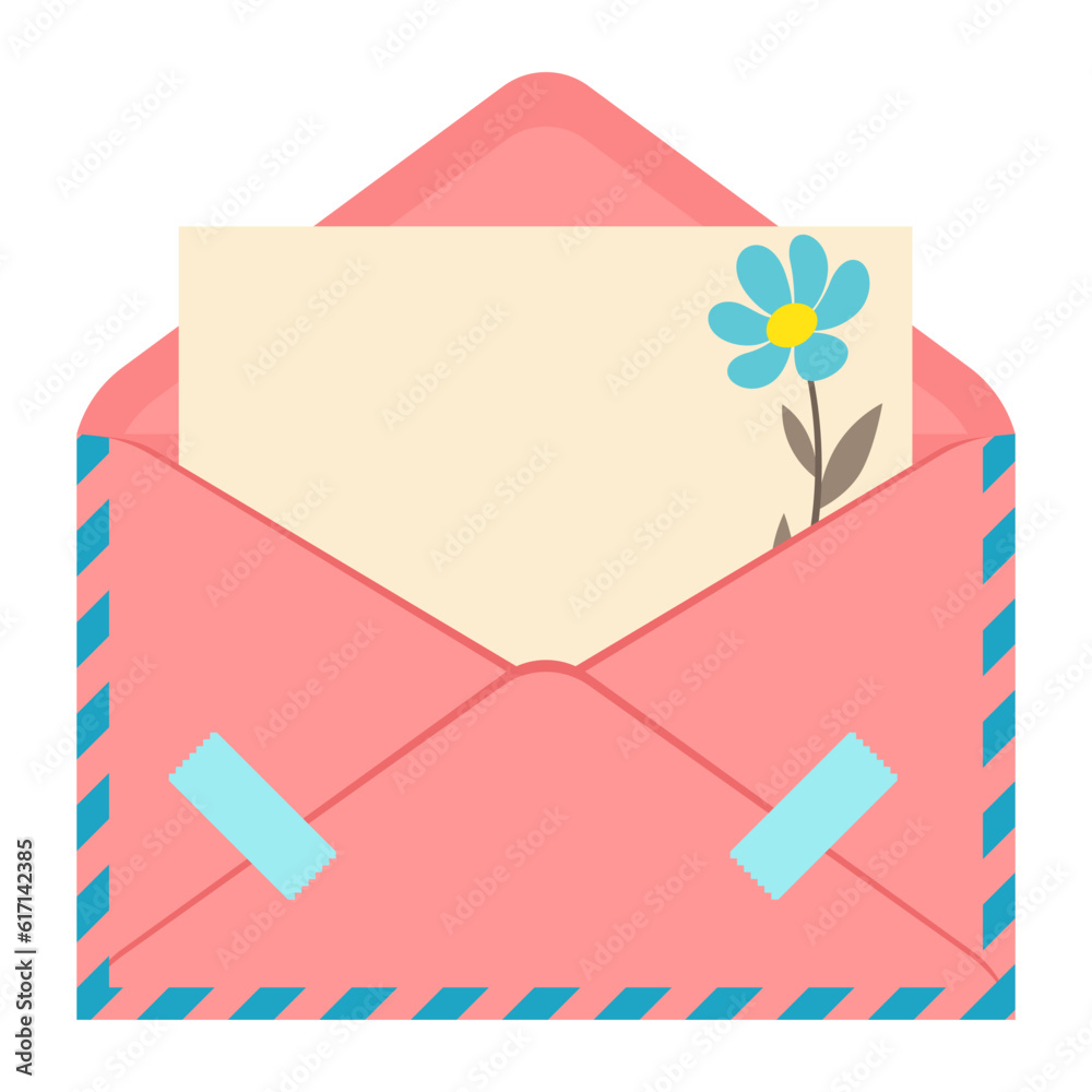 Letter in envelope. Romantic template with decor. Letter in envelope. Romantic template with decor.