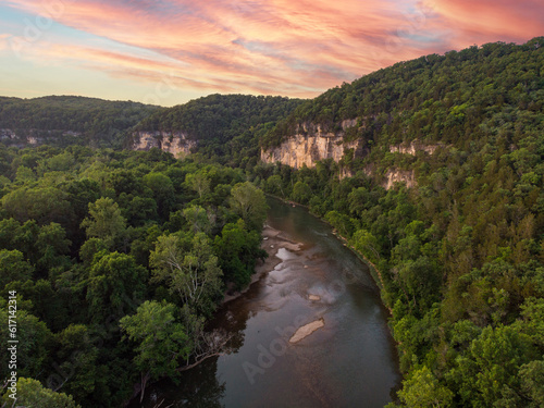 Canvastavla Sunset over the Meramec River and cliffs/bluffs in Missouri (Midwest, USA)