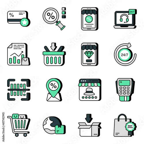 Set of Online Shopping Flat Icons


