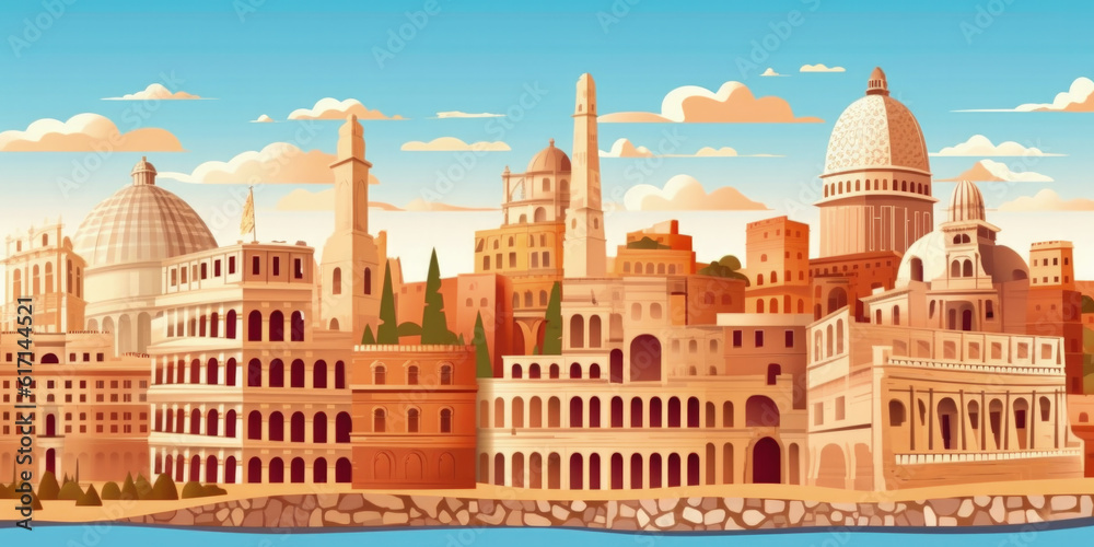 World Landmarks Skyline Silhouette Style, Colorful, Cityscape, Travel and Tourist Attraction - Generative AI