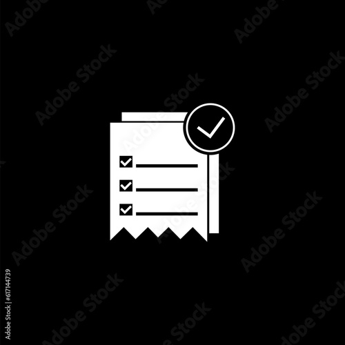 Tax receipt sign design. Order symbol concept. Payroll document icon isolated on black background