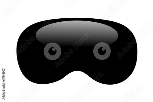 Black virtual and augmented reality headset and user's eyes. Modern AR and VR cybernetic technology and electronic device. Simple silhouette shape. Illustration isolated on white.