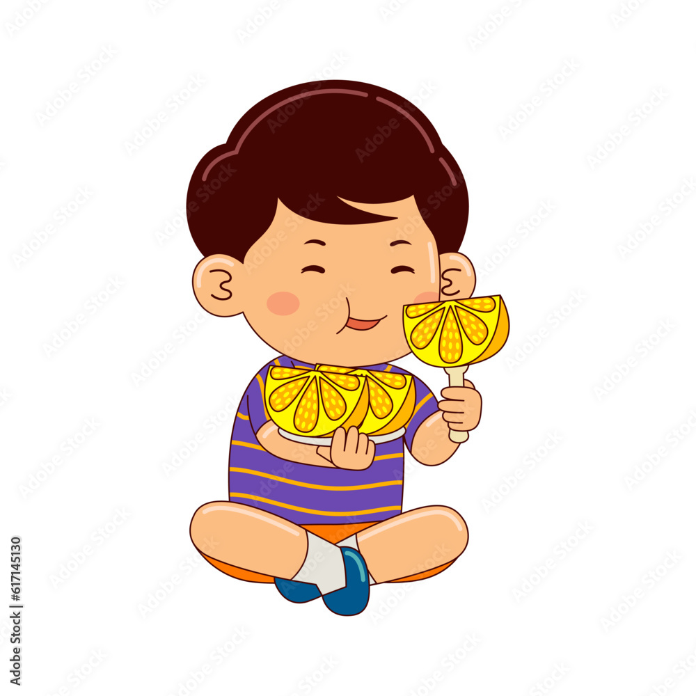boy kids eating lemon vector illustration boy kids eating lemon vector illustration
