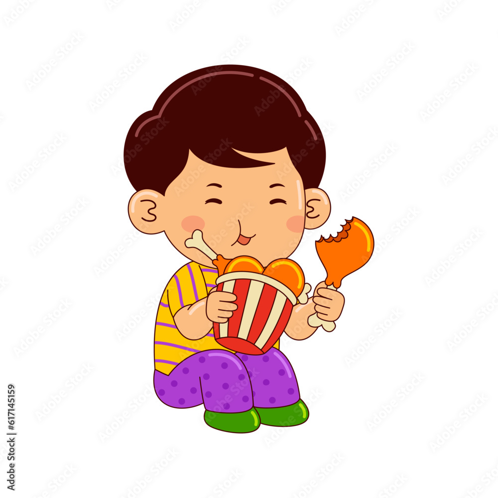 boy kids eating fried chicken vector illustration boy kids eating fried chicken vector illustration