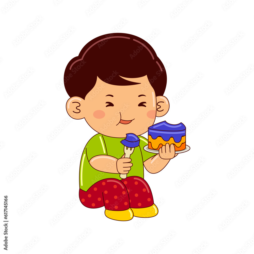 boy kids eating cake vector illustration boy kids eating cake vector illustration