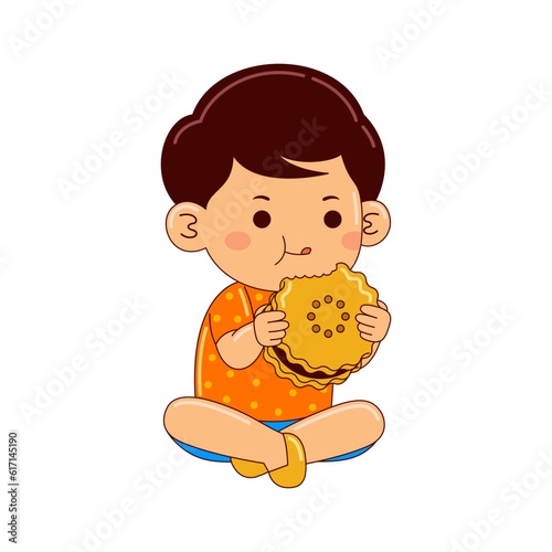 boy kids eating biscuit vector illustration