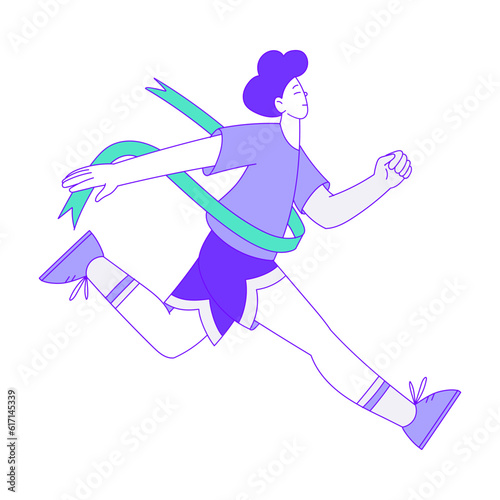 Happy Man Character Running Sport Marathon Finishing Vector Illustration