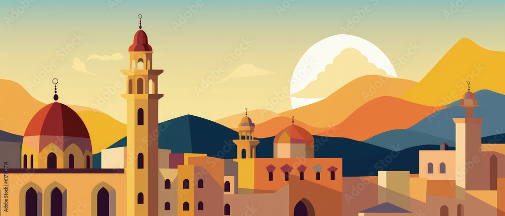 Algeria Famous Landmarks Skyline Silhouette Style, Colorful, Cityscape, Travel and Tourist Attraction - Generative AI Algeria Famous Landmarks Skyline Silhouette Style, Colorful, Cityscape, Travel and Tourist Attraction - Generative AI