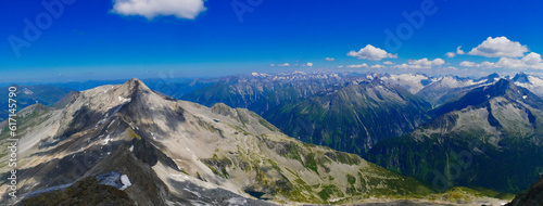 View on jagged mountains and glaciers of Zillertal alps on a summer day © Jansk