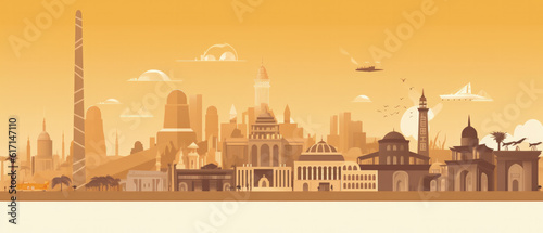 Egypt Famous Landmarks Skyline Silhouette Style  Colorful  Cityscape  Travel and Tourist Attraction - Generative AI