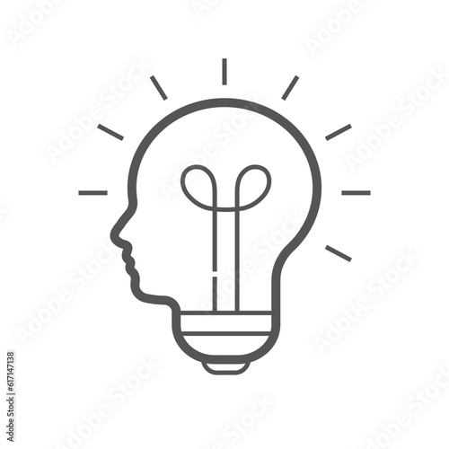 Brain think idea mind bulb head vector icon. Man face human head creative idea symbol. EPS 10
