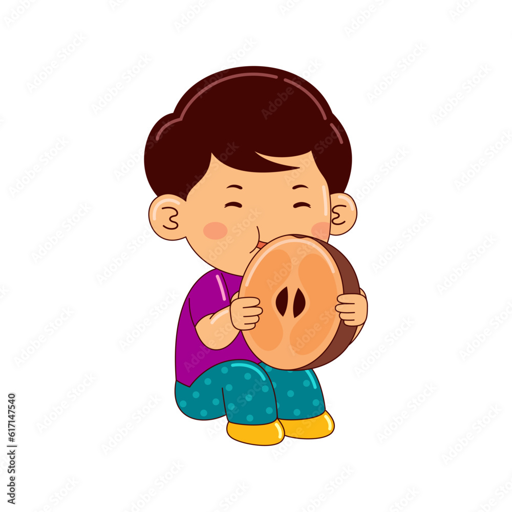 boy kids eating sapodilla vector illustration boy kids eating sapodilla vector illustration