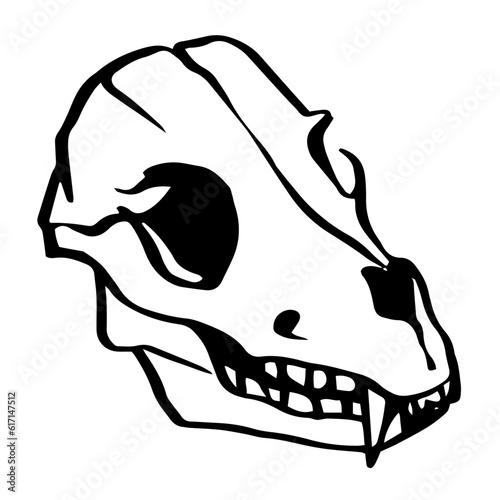 Dog skull. Hand drawn black line art vector illustration. Death symbol. Doodle simple skull skeleton for halloween, archaeological, paleontological, magic, alchemy poster, book, game, web design