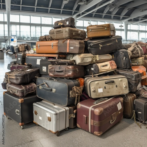 Travel Tales Unveiled: A Pile of Airport Luggages. Generative AI