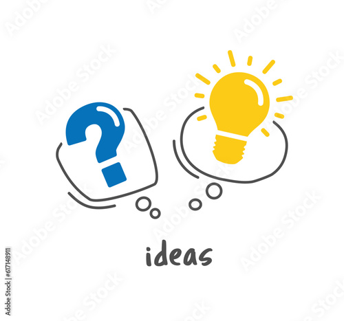 Glowing light bulb and Question mark on white background.