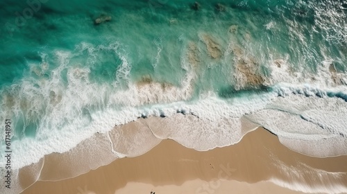 Seaside Serenity: Aerial View of Majestic Ocean and Golden Beaches. Generative AI