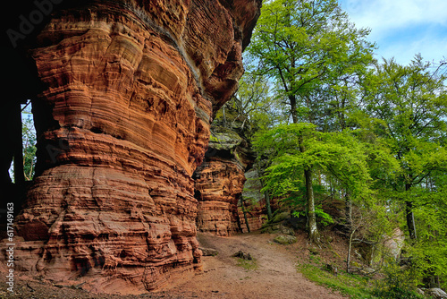Colorful sandstone formations in the Palatinate forest in Germany photo