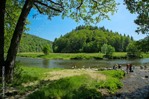 The beautiful semois river in the Belgian Ardennes on a beautiful summerday  photo