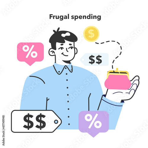Frugal consumer behavior. Money-saving purchase habit. Mind