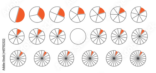 Circle division, fraction pie, 20 slice, chart vector icon, infographic piece, pizza 20 part. Graphic round simple illustration