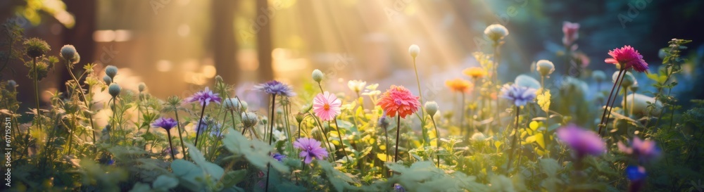 Fototapeta premium Summer field with flowers. Illustration AI Generative.