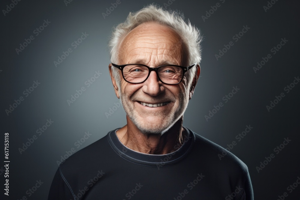 Obraz premium Smiling older man portrait. Illustration AI Generative.