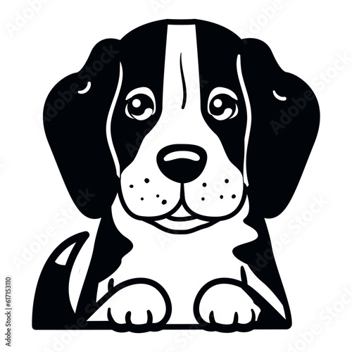 black and white beagle dog sticker, dog line art