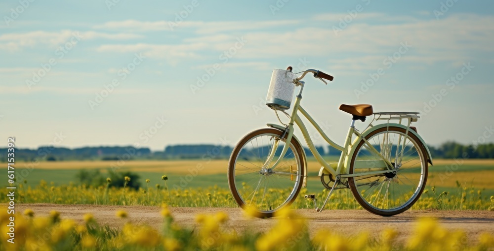 A bike in summer meadow. Illustration AI Generative.