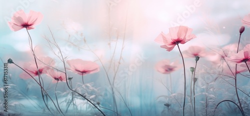 Pink poppy flowers background. Illustration AI Generative.