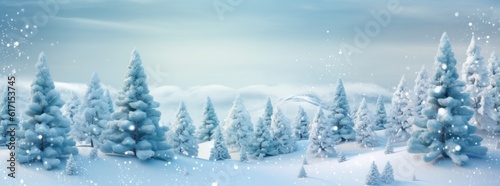.Blue winter background with Christmas tree. Illustration AI Generative. © ArtCookStudio