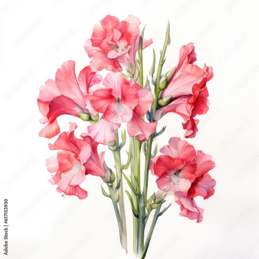 Obraz premium Gladioli watercolor flowers. Illustration AI Generative.