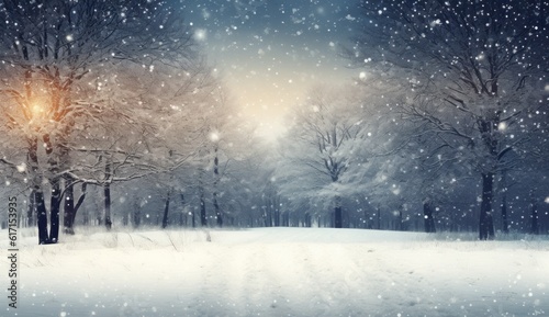 Winter snowy forest background. Illustration AI Generative © ArtCookStudio