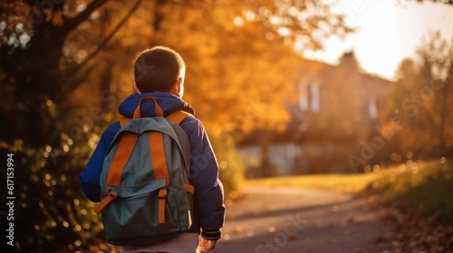 Boy with backpack going to school