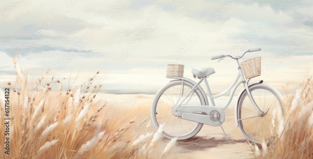 Fototapeta premium A bike in summer meadow. Illustration Generative AI.