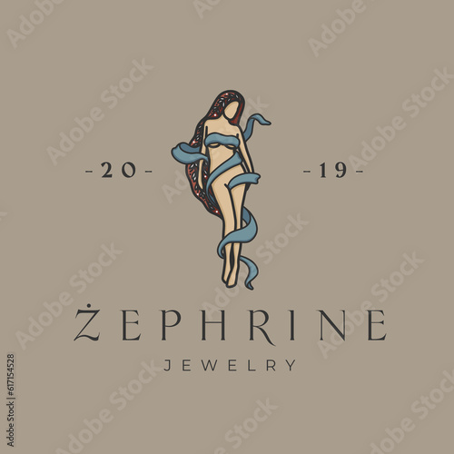 Medieval logo design, feminine logo, woman logotype, celestial element, moon design