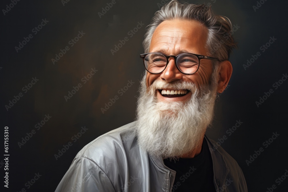 Obraz premium Smiling older man portrait. Illustration AI Generative.
