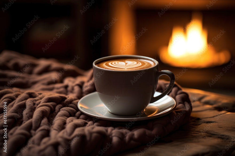 Cup of coffee cozy background. Illustration AI Generative.