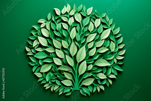 Hands of Change: A Paper-Cut Image of a Green Leaf Surrounded by Interlocking Hands. Generative AI Art Illustration