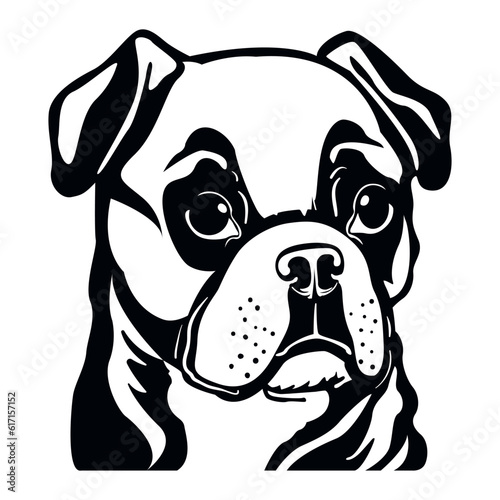 black and white boxer dog sticker, dog line art