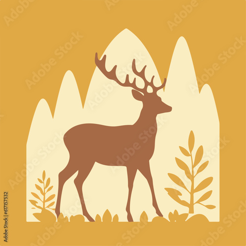 Forest deers. 2d vector illustration in cartoon. doodle style