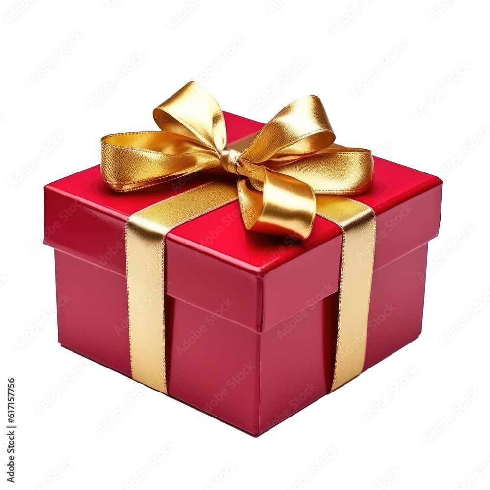 Red gift box isolated on transparent background. Generative ai Red gift box isolated on transparent background. Generative ai