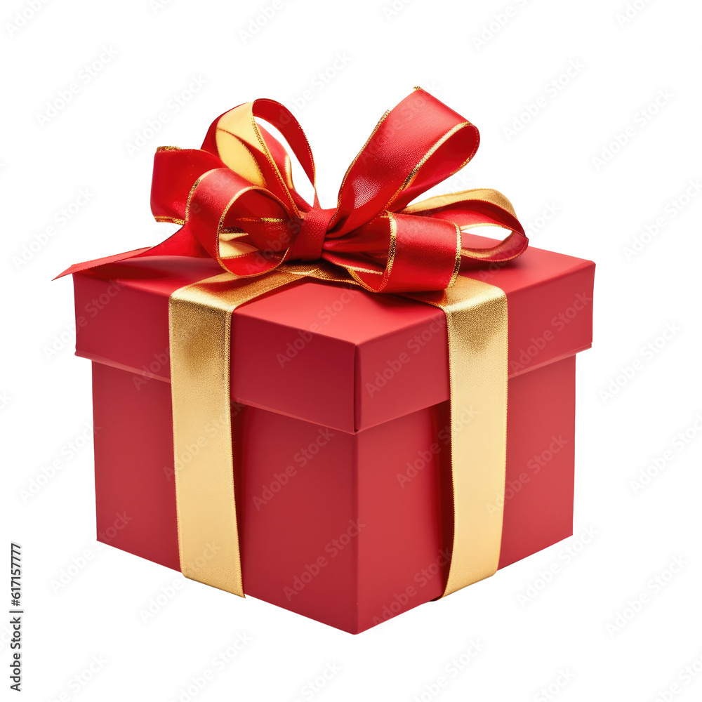 Fototapeta premium Red gift box isolated on transparent background. Generative ai