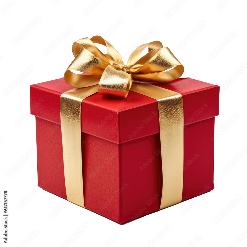 Red gift box isolated on transparent background. Generative ai Red gift box isolated on transparent background. Generative ai
