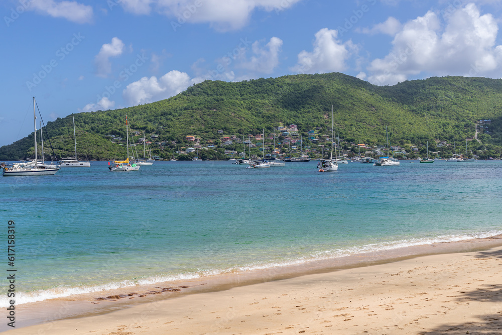 Princess Margaret bay with hills in the background, Bequia, Saint Vincent and the Grenadines