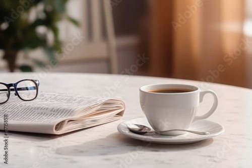 Morning cup of coffee with newspaper