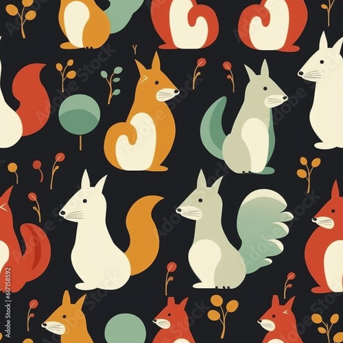 A Continuous Repeating Tile Pattern of Minimal Squirrels Design | Generative AI © Nathan Hutchcraft