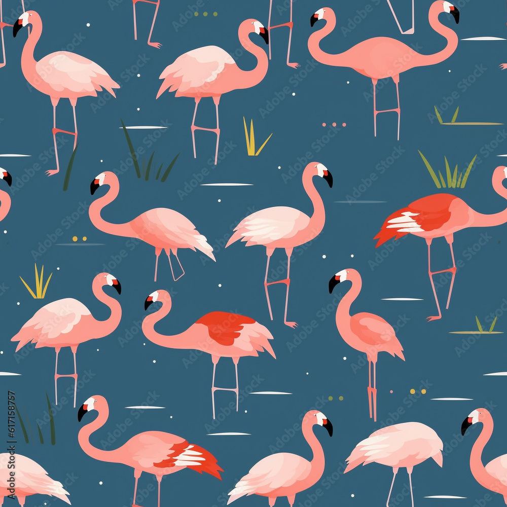 Fototapeta premium A Continuous Repeating Tile Pattern of Minimal Flamingos Design | Generative AI
