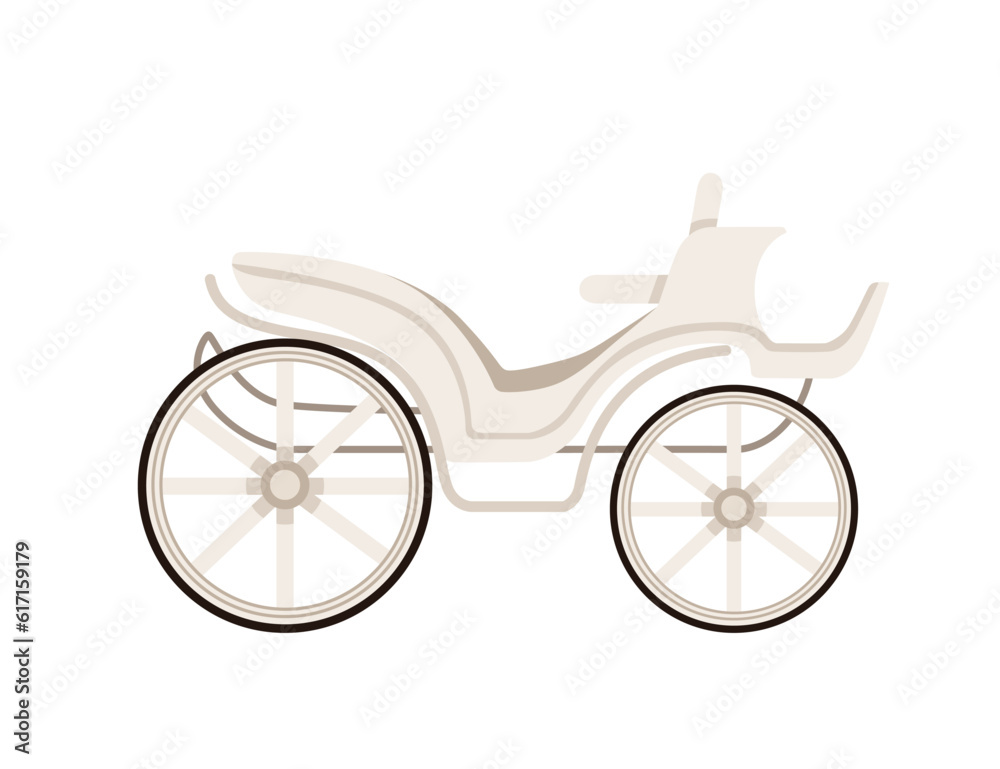 Retro wedding or royal wooden carriage on wheels white color chariot vector illustration isolated on white background