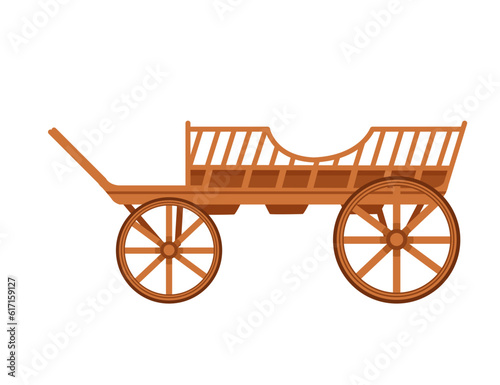 Retro wedding or royal wooden carriage on wheels brown color chariot vector illustration isolated on white background